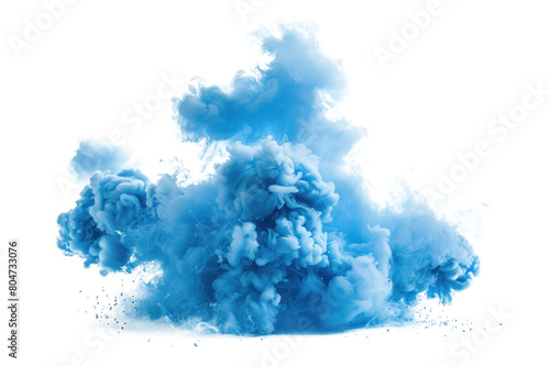 Vivid blue ink clouds dispersing on transparent background.