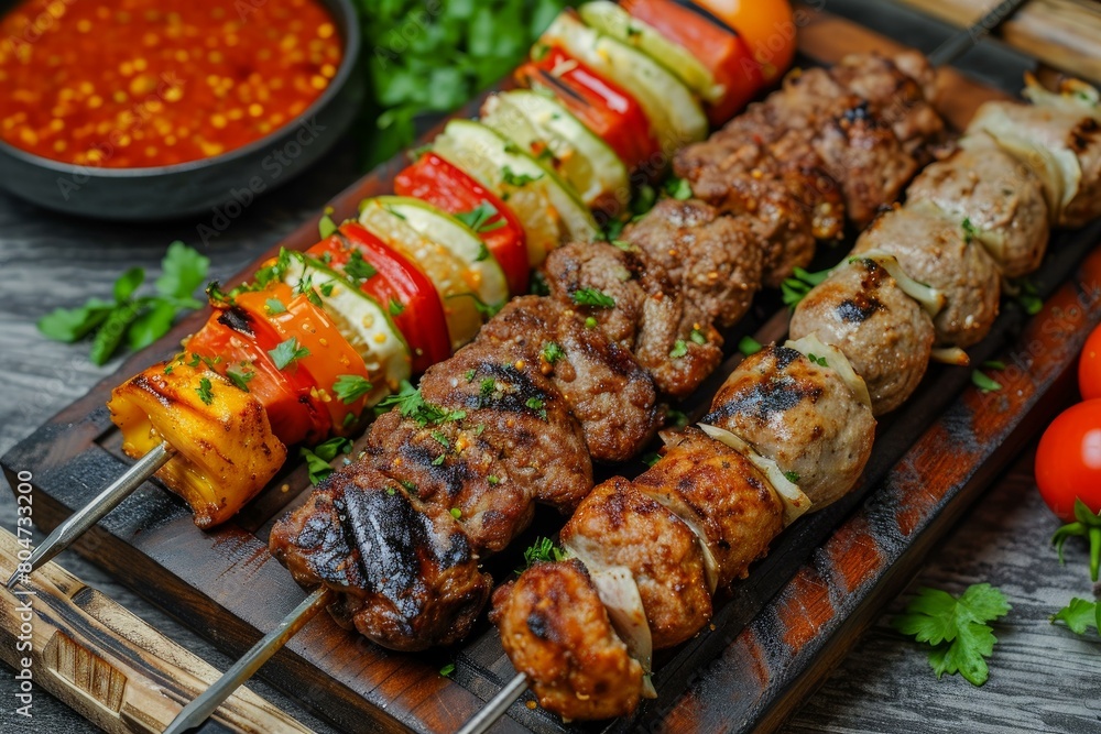Diverse Assorted lula kebab. Meat cuisine fresh food. Generate Ai