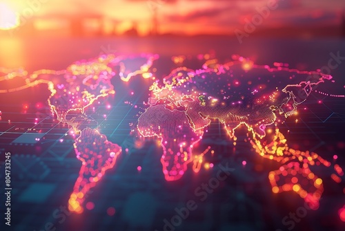 Communication technology concept with futuristic graphic of dotted world map