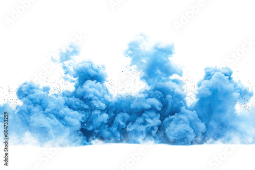 Vivid blue ink clouds dispersing on transparent background.