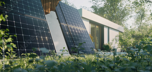 Balcony and home solar power plant as a compact system that is installed on the balcony, garden or roof of a house to generate solar energy. photo