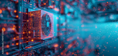 A futuristic heating system designed in a modern matrix look. Which merge seamlessly with the background. The combined heating and air conditioning system is ultra-modern and reliable.