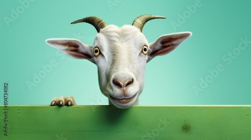 Goat Head Peeking Over Wall photo