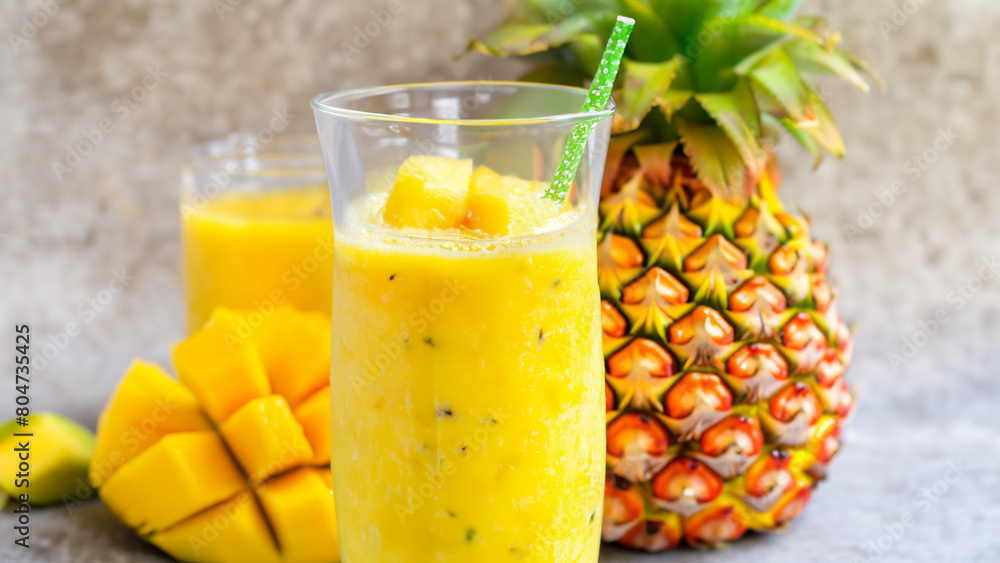 fruity mango and pineapple smoothie blend. Generative Ai fruity mango and pineapple smoothie blend. Generative Ai