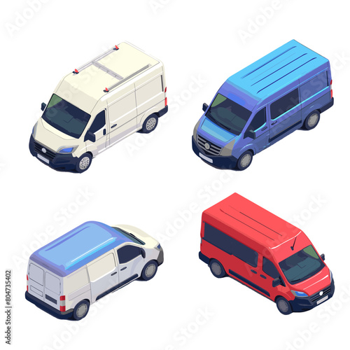 A variety of isometric cargo vans