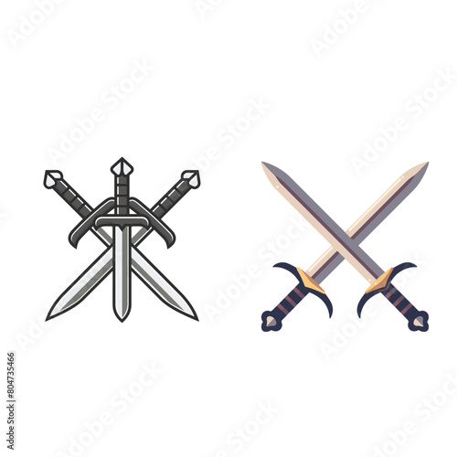 A digital illustration of two medieval swords crossed in a symmetrical X-shape