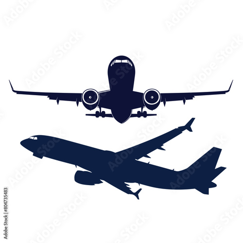 Silhouettes of airplanes in various stages of flight