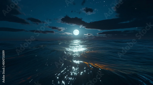 Open ocean and moon at night
