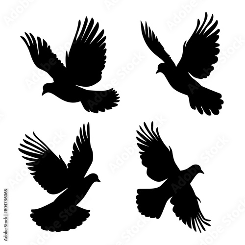 Four black silhouettes of flying birds