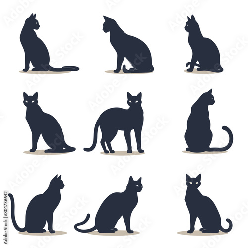 features various silhouettes of cats in different poses