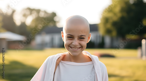 Hairless smiling woman Portrait, cancer world cancer day © photo for everything