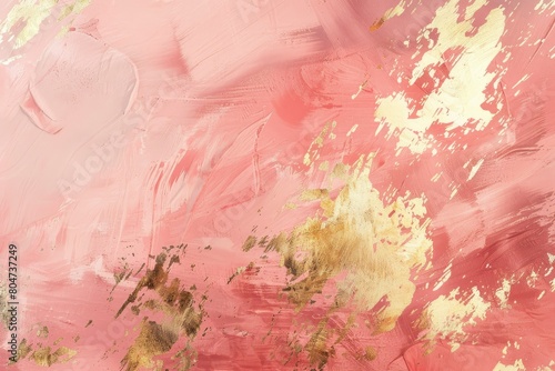 Vintage minimal delicate pink abstract painted background texture with shimmering metallic golden brush stroke - generative ai