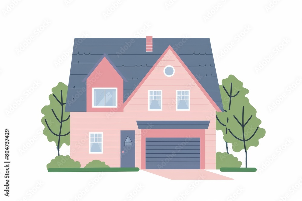 house with garage on white background, pastel color scheme, cute and colorful Generative AI