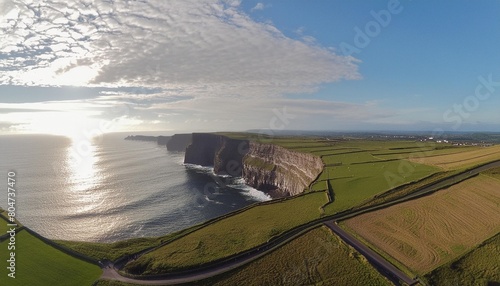 panoramic bird s eye view of the cliffs of moher