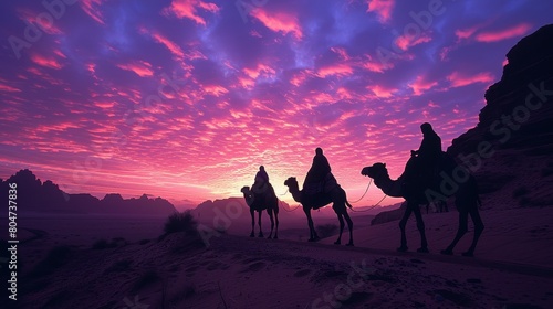 Group of People Riding on Camels