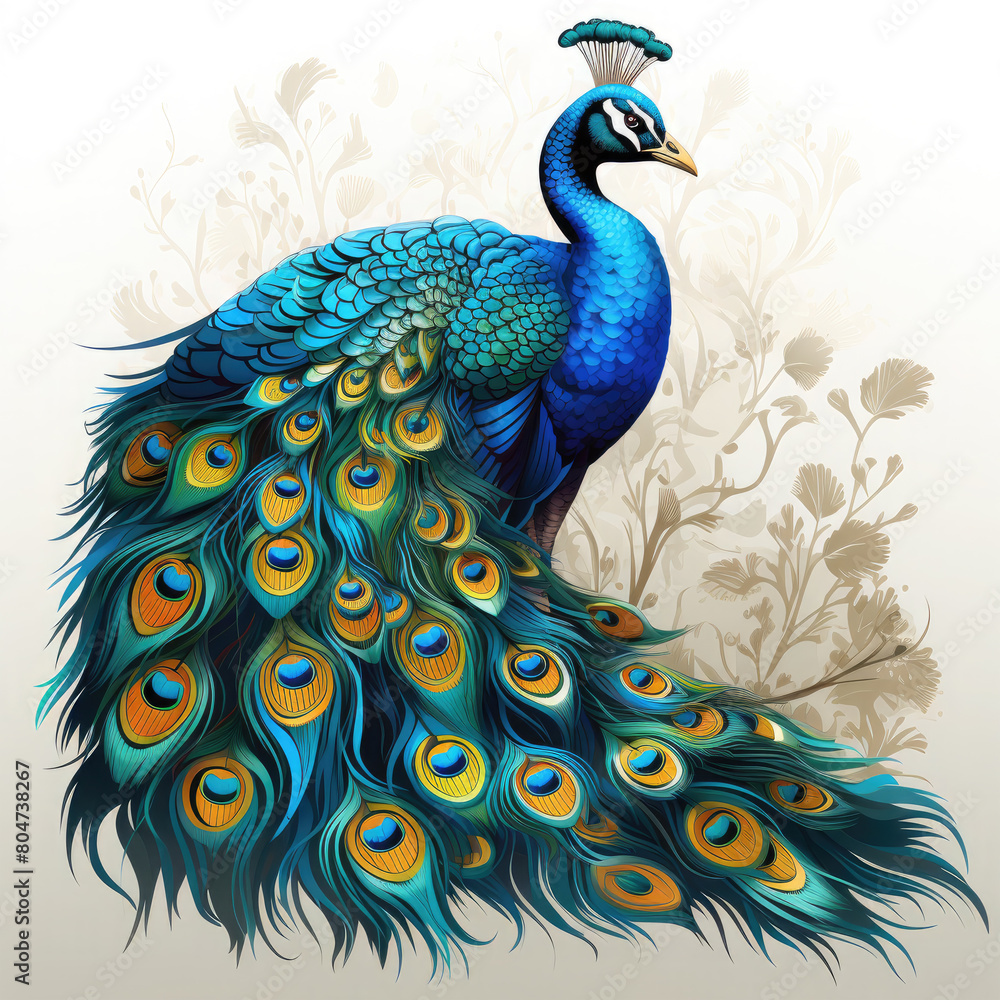 Fototapeta premium Watercolor Peacock vector, clipart Illustration, Generative Ai