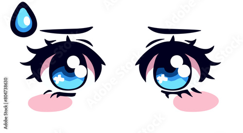 Cute kawaii blue anime eyes with sparkles and long lashes of a manga girl cartoon character.