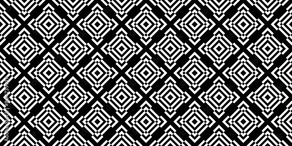 Geometric Rhombus Pattern: Seamless Black & White Diamond Shape Vector Illustration