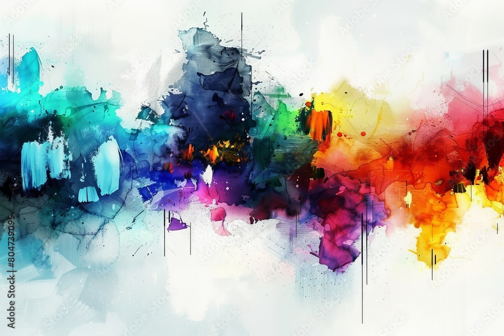 Watercolor of exploding colors on a light background