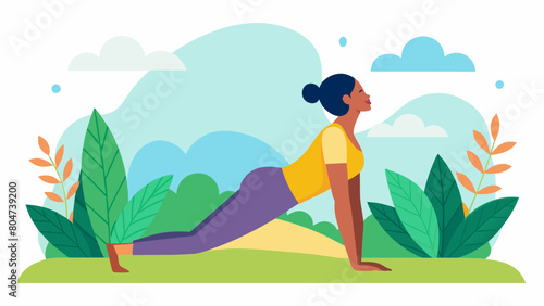 With a gentle sway you flow between downward dog and cobra pose focusing on your breath and the present moment in the tranquil garden.. Vector illustration