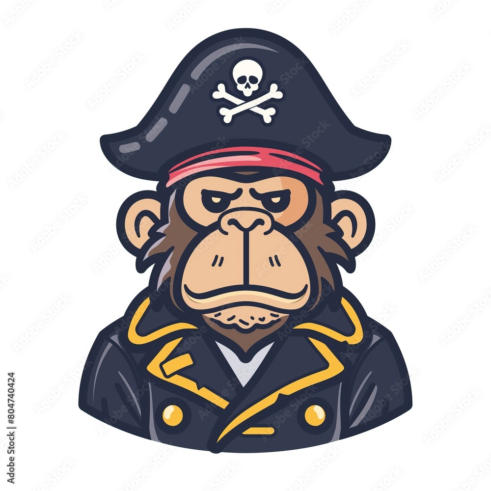 Minimalistic cartoon monkey pirate in vector 2D style on a white background Minimalistic cartoon monkey pirate in vector 2D style on a white background