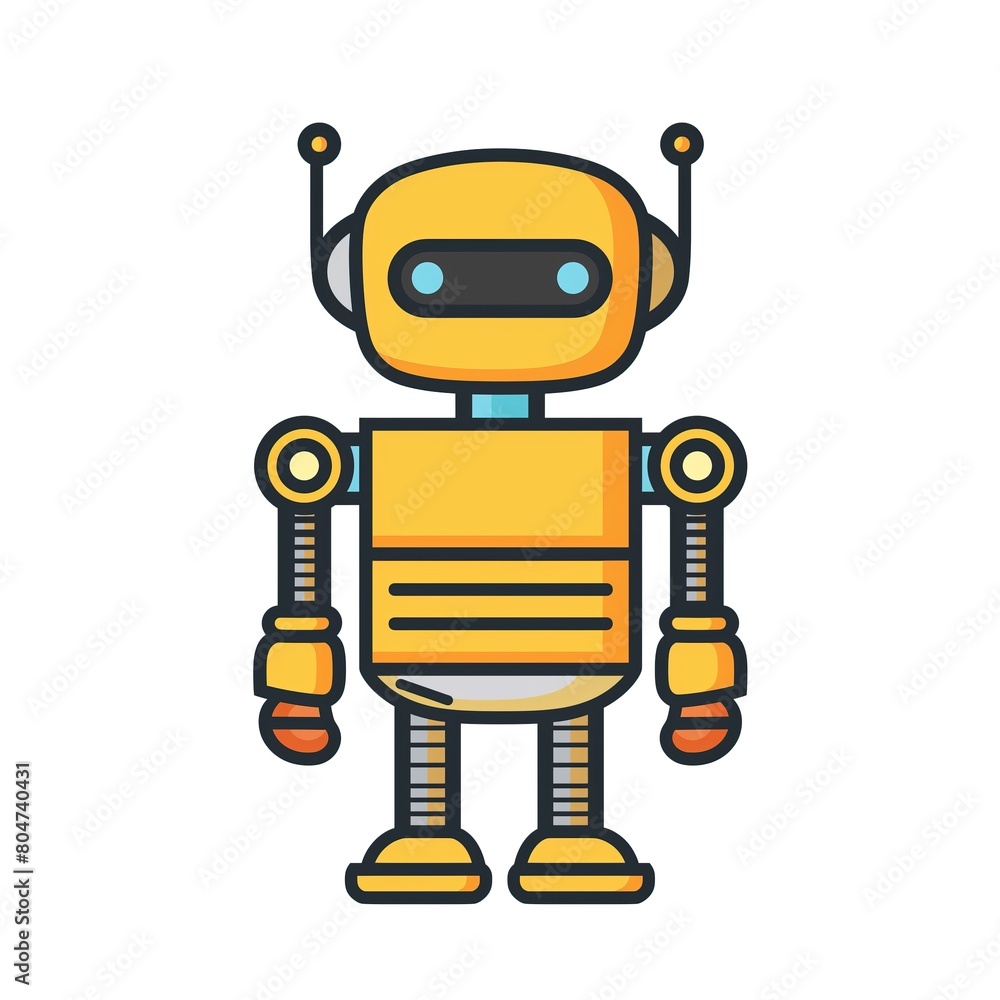 Minimalistic cartoon little robot in vector 2D style on a white background Minimalistic cartoon little robot in vector 2D style on a white background
