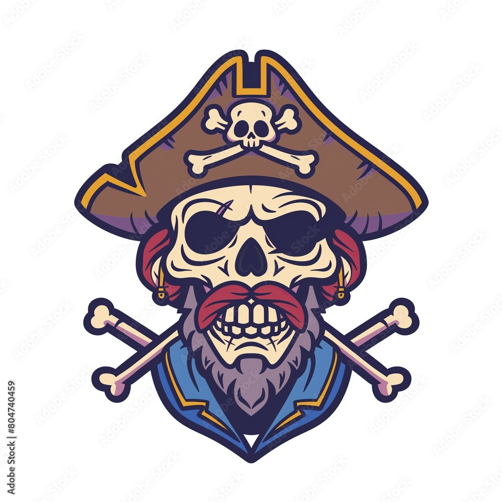 Minimalistic cartoon pirate skull in vector 2D style on a white background