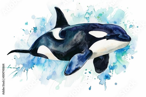 Watercolor painting of an orca