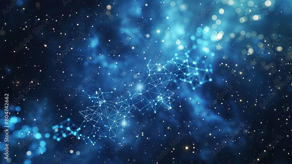 Obraz premium Deep space backdrop with tiny glowing molecular networks Small, interconnected structures forming a constellation-like pattern against the cosmos.