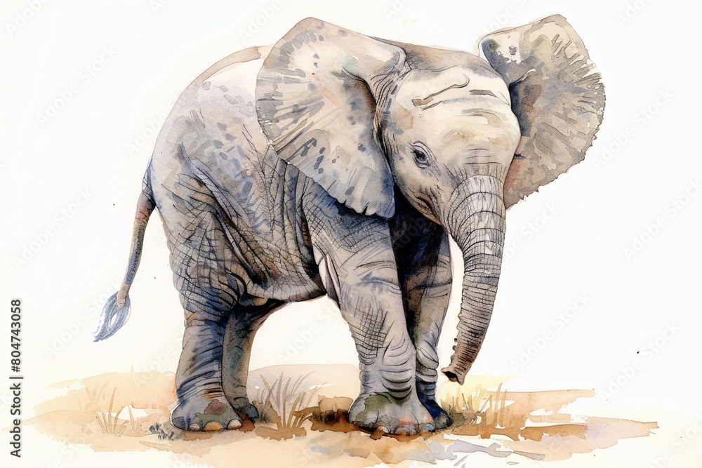 Watercolor of an elephant baby