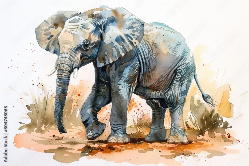 Fototapeta premium Watercolor of an elephant baby.