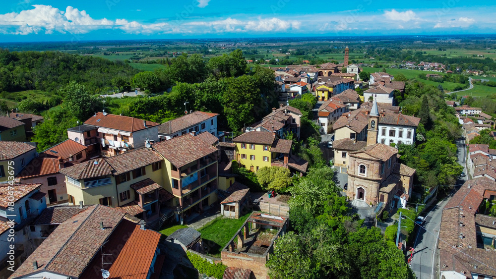 Pecetto di Valenza is an Italian municipality in the province of Alessandria in Piedmont, Italy. Image from the drone