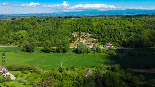Pecetto di Valenza is an Italian municipality in the province of Alessandria in Piedmont, Italy. Image from the drone