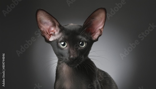 black purebred oriental cat little kitten in png isolated on transparent background
