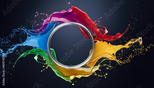 vibrant splashes of rainbow colors form an artistic brush paint design encapsulated within a round frame photo