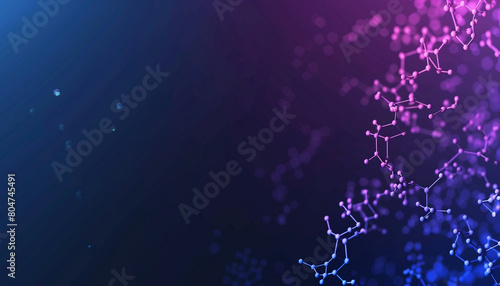 Gradient from dark blue to purple with tiny polygonal molecular structures showcasing sophisticated molecular science in a sleek, minimalist design.
