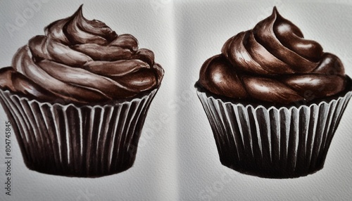 chocolatte cupcake water color painting photo