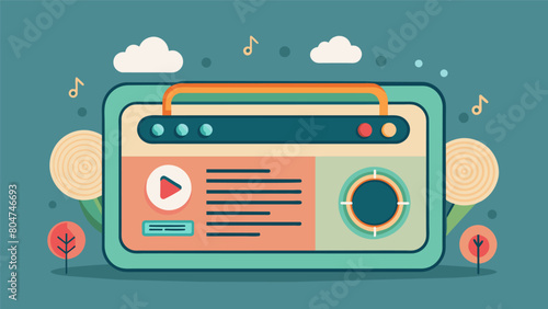 The search function is designed like an oldfashioned radio dial evoking a sense of nostalgia for tuning into favorite songs. Vector illustration