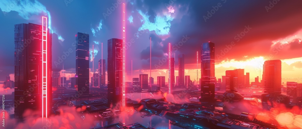 A digital painting of a futuristic cityscape
