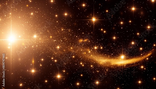 particules et etoiles scintillantes et brillantes volant sur fond sombre noir lumiere etoile paillette doree et flou cosmos univers espace fond pour banniere conception et creation graphique photo