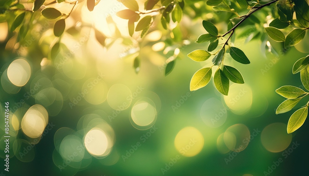 spring background abstract banner green and gold blurred bokeh lights