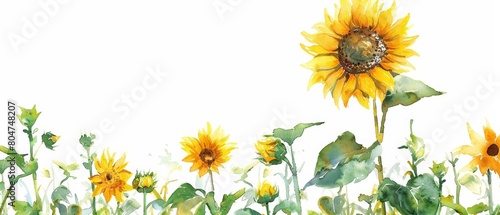 A watercolor painting of sunflowers in a field photo