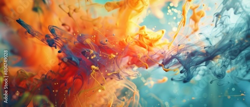 A beautiful abstract painting of vibrant colors swirling and blending together © JK_kyoto