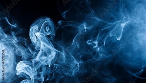 abstract blue smoke misty fog on isolated black background texture overlays paranormal mystic smoke clouds for movie scenes
