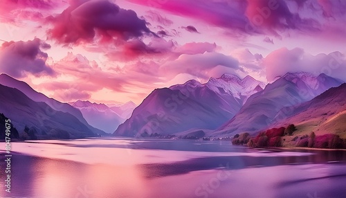 beautiful watercolor brush strokes purple pink panorama abstract background © Dayami