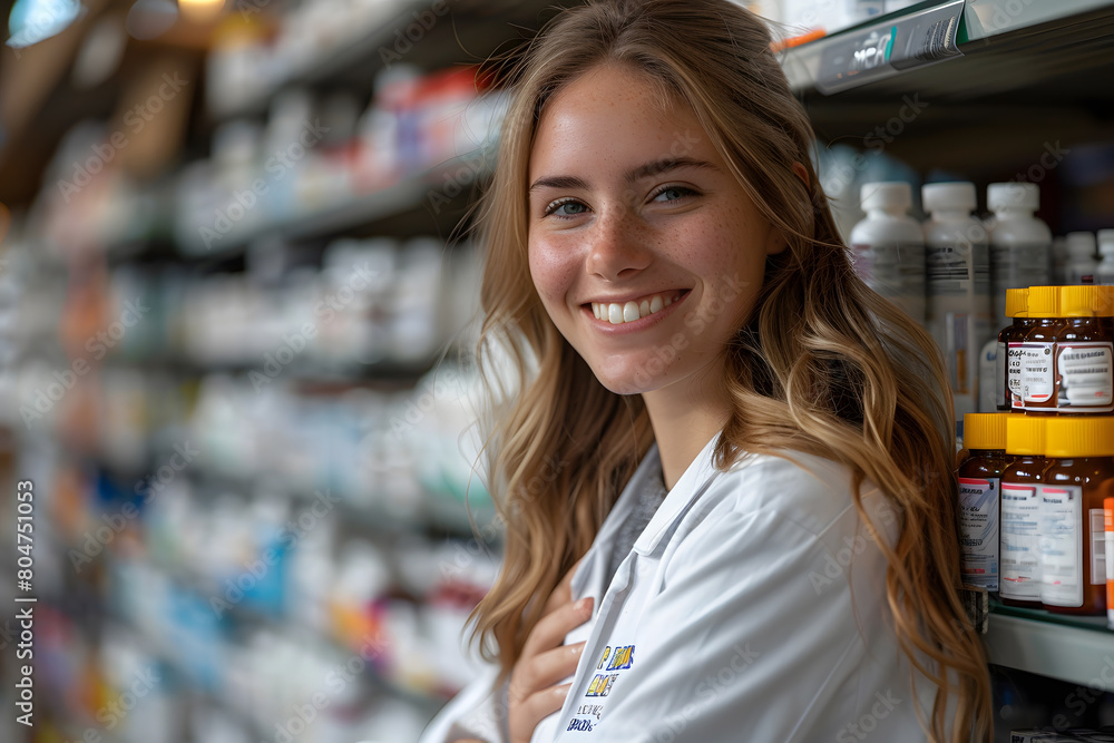 young woman pharmacist smiling confidently standing at the pharmacy young woman pharmacist smiling confidently standing at the pharmacy