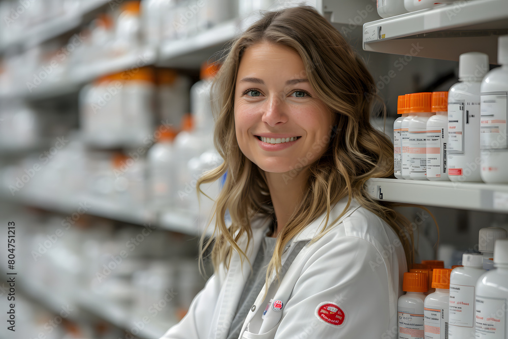 young woman pharmacist smiling confidently standing at the pharmacy young woman pharmacist smiling confidently standing at the pharmacy