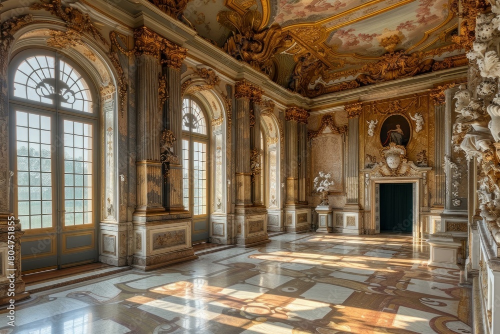 Dramatic Baroque interior. Royal house luxury. Generate Ai