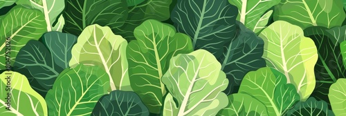 This vibrant illustration of bok choy, with its deep greens and soft highlights, is ideal for use in nutritional guides, health food promotions, and vegetarian cuisine visuals.