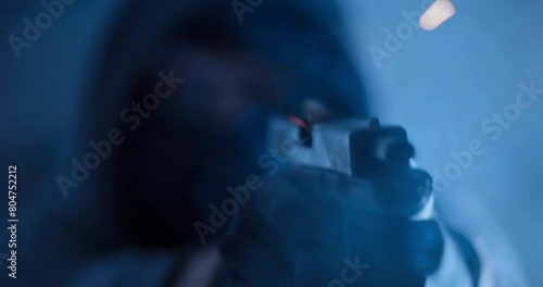 Hooded Blur Figure Fires One Shot with Glock 17 and is Out of Ammo in Slow Motion